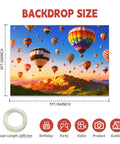 7x5ft Hot Air Balloon Backdrop With Colorful Rainbow Sky And Mountain Scene For Birthday Parties Welcome Events Travel Theme Photo Props And Nature Landscape Photography Background, showing hot air balloons over mountains.