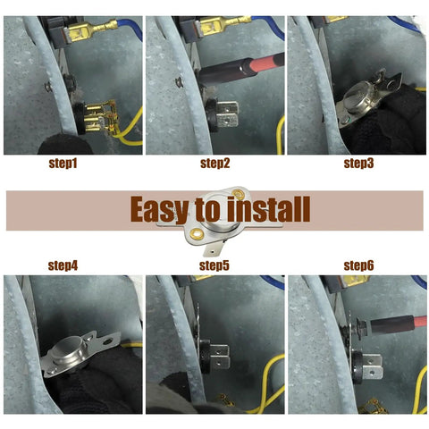Installation steps for Replacement Thermistor Inlet Control for Dryer Heating Element WE4M398, DIY process shown