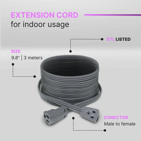 Beefed Up 10 Foot Extension Cord For Air Conditioners And Appliances 14 Gauge 15 Amp ETL Listed Grey Flat Plug Space Saver