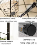 Close-up of Three-Tier Laundry Cart On Wheels With Heavy-Duty Wire Baskets showcasing details like snap buckle and 360° moveable wheel.