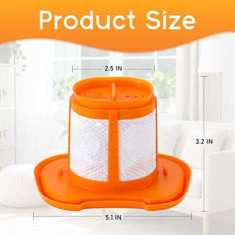 Orange filter with dimensions for Six Pack Replacement Filter Set For HHVKF10 Compatible With Dust Buster Handheld Vacuum Fits HHVK515J00FF