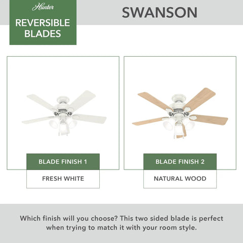 Fresh White 44 Inch Indoor Ceiling Fan With LED Light Pull Chain 5 Blades Standard Mount Ideal For Bedroom Living Room Or Kitchen No Remote Swanson 50885