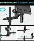 Andonstar's Innovative Max Boom Arm Stand, black metal microscope stand with 360-degree adjustable arm and clamp