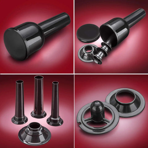STX Turboforce II Electric Meat Grinder With Foot Pedal And Six Plates, plastic attachments and nozzles for sausage making.