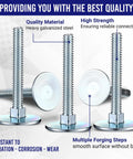 Front view of galvanized steel elevator bolts with nuts and flat washers; 1/4-20 x 2 in, high-strength flat head