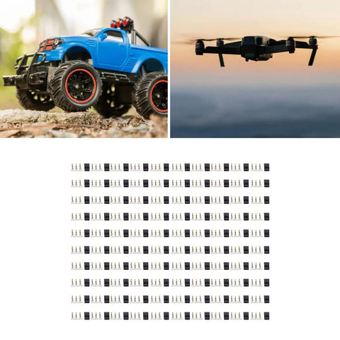 Gold Plated 3 Pin Plug Kit For Model Aircraft And Electronics, 100 Pc with RC car and drone backdrop