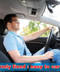 Driver in car with 2 Pack Transmitter Clips For MicroPLUS Remote Controls attached to visor, secure fit, easy access during drive.