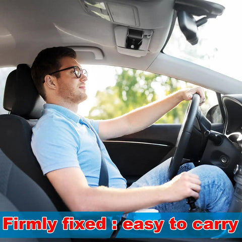 Driver in car with 2 Pack Transmitter Clips For MicroPLUS Remote Controls attached to visor, secure fit, easy access during drive.
