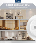 5CCT adjustable LED downlight in different room settings, showcasing lighting variations for 24 Pack 5 To 6 Inch Recessed Lighting LED Can Lights Adjustable 5Cct White Flush Mount Downlights.