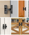 Sliding Barn Door Lock Hardware With 2-In-1 Keyless Entry And 90/180 Degree Mounting installed on various doors in black.