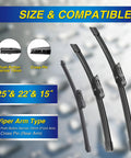 Volkswagen Tiguan Silicone Windshield Wiper Blades Replacement Set Of 3 For 2018 2019 2020 2021 2022 with size compatibility details.