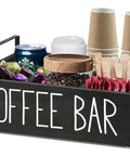 Farmhouse Style Wooden Coffee Station Organizer For Countertop With Handle, Four-Compartment Holder and coffee accessories