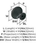 Matte Black Cabinet Knob 1-1/4 Inch Diameter For Cabinets And Drawers Era Series dimensions and measurements chart.