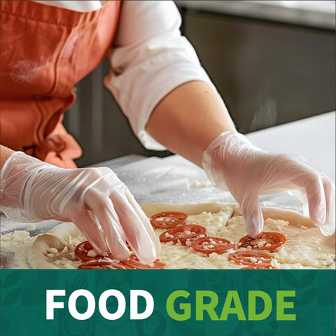 Vinyl Disposable Exam Gloves Clear 4 Mil Powder Free Latex Free Medical Food Safe For Cooking Cleaning Home Use 100 Pcs Small Size Super Comfortable Fit For Sensitive Skin worn while preparing food.