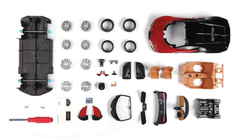 Disassembled parts of Chevrolet Camaro ZL1 Die Cast Car 1 24 Scale Officially Licensed Replica With Metal Body Realistic Interior