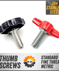 Three Eighths By One Inch Thumb Screw Bolts With Black Round Hex Head Clamping Knob And Plastic Cap Grip In 304 Stainless Steel