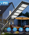 All Season Sun Powered Stunner Solar Outdoor Wall Floodlights With Smart Motion Sensor And Wireless Remote For Driveway Security Dusk To Dawn Drop Dead Bright Led Lighting under rainfall with IP66 waterproof rating