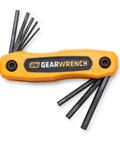 25 Piece SAE Metric Torx Folding Hex Key Set With 270 Degree Rotation, chamfered ends, dual material orange grip handle