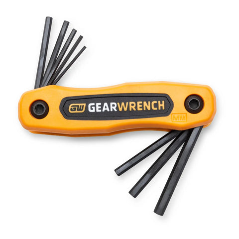 25 Piece SAE Metric Torx Folding Hex Key Set With 270 Degree Rotation, chamfered ends, dual material orange grip handle