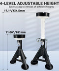 Heavy Duty 4 Ton Jack Stands Set With Low Profile Design, Secure Locking Pins, Seven Adjustable Heights, 8,000 Lbs Capacity, 2 Pack