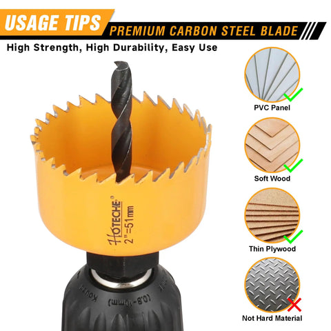 Super Cool 15 Piece Hole Saw Set With 12 Sizes From 3 4 Inch To 3 Inches Plus Two Heavy Duty Arbors And Hex Key For Wood Plastic Soft Metal Home DIY Projects Make Cutouts A Breeze. 51mm hole saw with arbor for PVC panel, soft wood, thin plywood