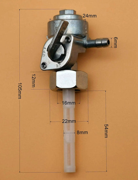 Generator Fuel Shut Off Valve Petcock With Tank Filter For Honda Westinghouse Duromax Durostar Powermate, 22mm nut, dimensions shown