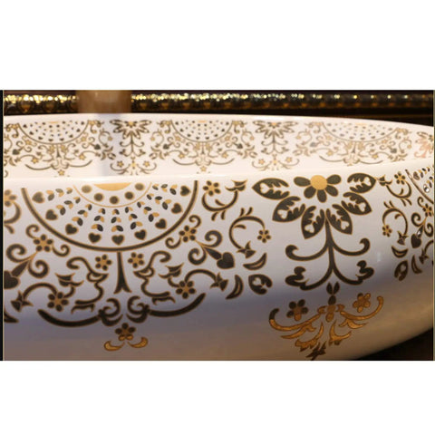 Slick Oval Ceramic Bathroom Sink For Countertop Vanity Rock Solid Above Counter Style With Pop Up Drain No Overflow Easy Setup Knockout Look For Small Half Baths And Daily Home Refreshers, detailed floral design.
