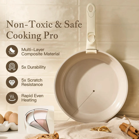 Detachable Handle Non Toxic Ceramic Pots And Pans Set With PFAS PFOA PFOS Free PTFE Free Nonstick Cookware featuring durability features