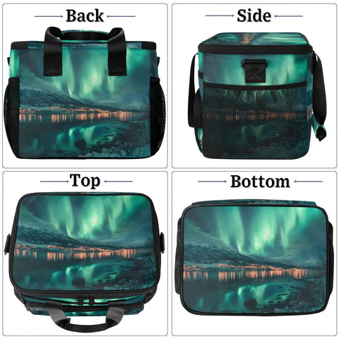Insulated Picnic Backpack Lunch Bag For Women And Men, 12x9x10 inch, aurora borealis design, multiple views