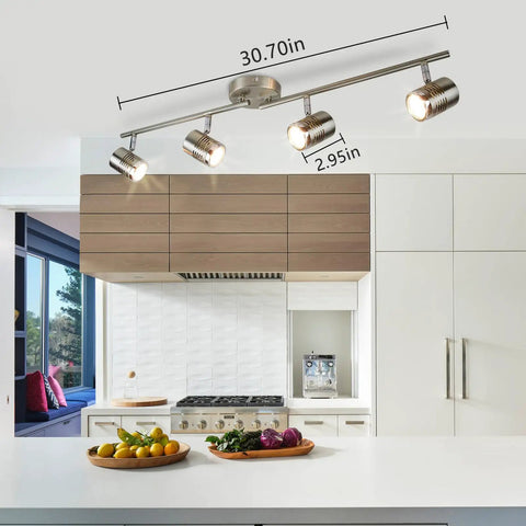 All In One LED Track Lighting Kit With 4 GU10 Bulbs Included Flush Mount Ceiling Spot Lights in a modern kitchen setting