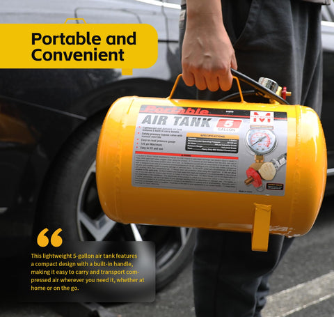 Portable Five Gallon Air Tank With Pressure Gauge And Safety Valve lightweight build with 40 inch hose for easy handling