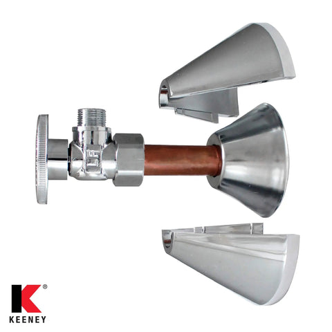 K857-20 Clip On Deep Flange Cover For One Half Inch Pipe In Chrome Finish, showing two-part clip-on design in open view