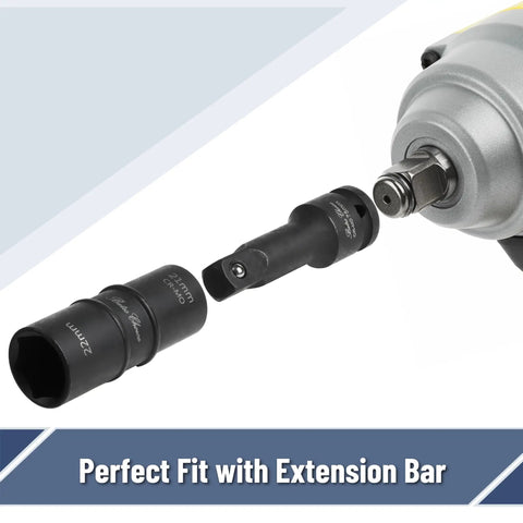Lug Nut Impact Socket Set One Half Inch Drive With Four Dual Ended Sockets 21mm And 22mm Plus Three Inch Extension Bar