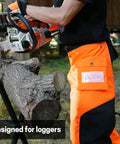 Chainsaw Chaps With 8 Layer Protective Material Adjustable Apron Wrap For Loggers And Forest Workers in use with chainsaw