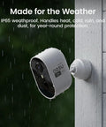 Wireless Outdoor Security Cameras 2K HD With Color Night Vision Long Battery Life Spotlight And Siren Alarm Motion Detection No Subscription Required 2 Cam Kit Expandable To 4 And More mounted on wall in rain