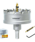 3-inch Yokcut carbide hole saw with pilot drill bit and arbor; includes spring and hex key