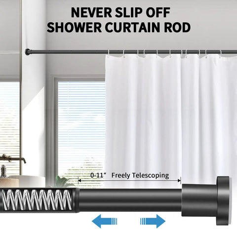 Black Adjustable Shower Curtain Rod 36 To 84 Inches Stainless Steel Non Rust Spring Tension No Drilling Non Slip Durable
