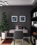 Home office featuring Heavy Hitter One Pack Egg Crate Foam Soundproof Wall Panels Top Shelf Acoustic Treatment For Music Studio And Bedroom Wall 48 By 24 By 2 Inches Black Fire Rated Noise Canceling.