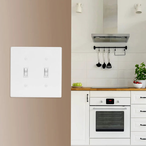 Double Light Switch Wall Plate Set Four Pack White Two Gang Cover Plates With Sixteen Screws Built To Take A Beating Durable Polycarbonate