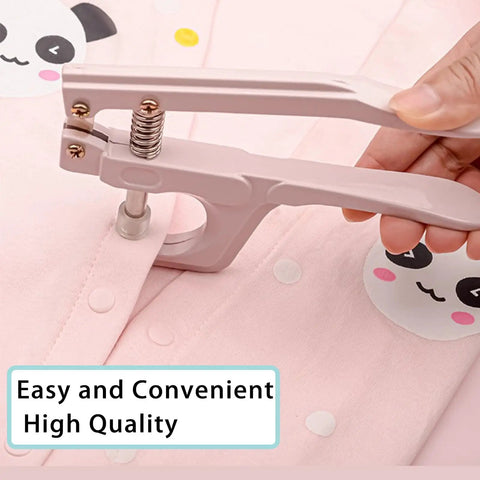 Snap Pliers Set For T3 T5 T8 KAM Snaps Handheld Button Fastener Press Attacher used on pink fabric with cartoon design