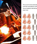 Badafaci Plasma Cutter Consumables Electrode Nozzle Kit For S25 And S45 Torch featuring copper nozzles and electrodes in use.
