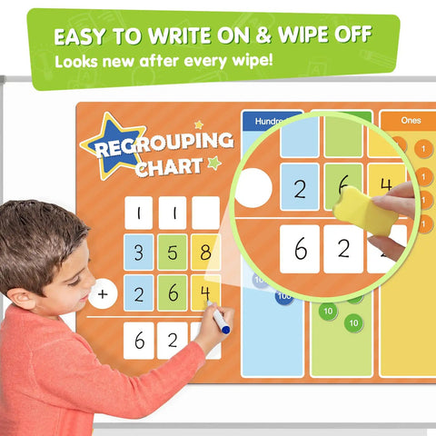 Child using Regrouping Base Ten Place Value Manipulatives Kit With Magnetic Dry Erase Board And Magnetic Chips For Addition And Subtraction