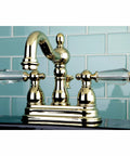 4 Inch Centerset Bathroom Faucet Polished Brass Deck Mount 3 Hole Installation No Drip Ceramic Disc Cartridge shown in a bathroom.
