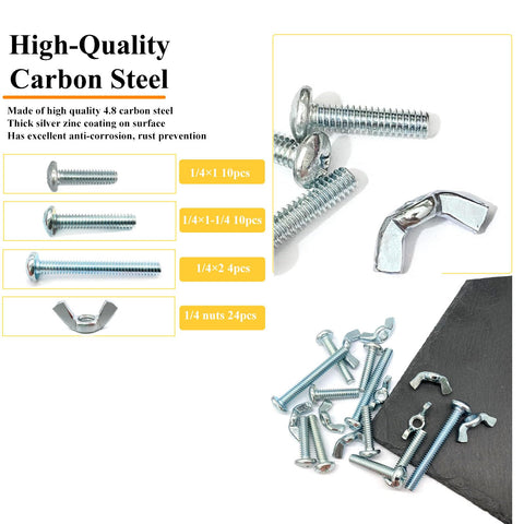 48 Pack One Quarter Twenty Wing Nut And Machine Screw Kit, zinc plated hardware with 24 wing nuts and screws, for DIY repairs in clear box.
