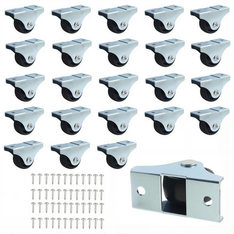 Mini Rigid Caster Wheels 1 Inch Low Profile Fixed Casters With Steel Top Plate Non Swivel For Drawers And DIY Projects
