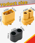 XT60 Upgrade 24 Pair Battery Connectors Set For RC, Male And Female Bullet Plugs With 48 Sleeves, sizes and details shown