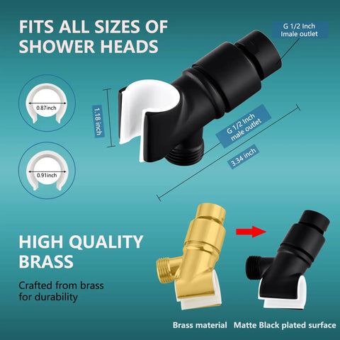 Premium Solid Brass Handheld Shower Head Holder With Adjustable Swivel Pivot Ball And Sleek Matte Black Finish For The Ultimate Bath Flex Wall Mount Bracket Featuring Heavy Duty Build And Quick Install For A Slick Daily Routine