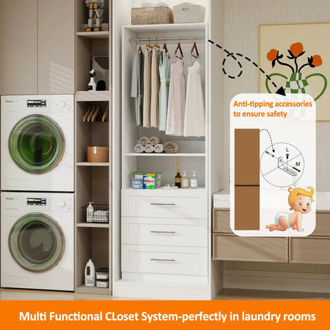 Premium Modular Closet System With Twelve Roomy Drawers Expands Effortlessly From Eight To Twenty One Feet No Sweat Setup tailored for laundry rooms.