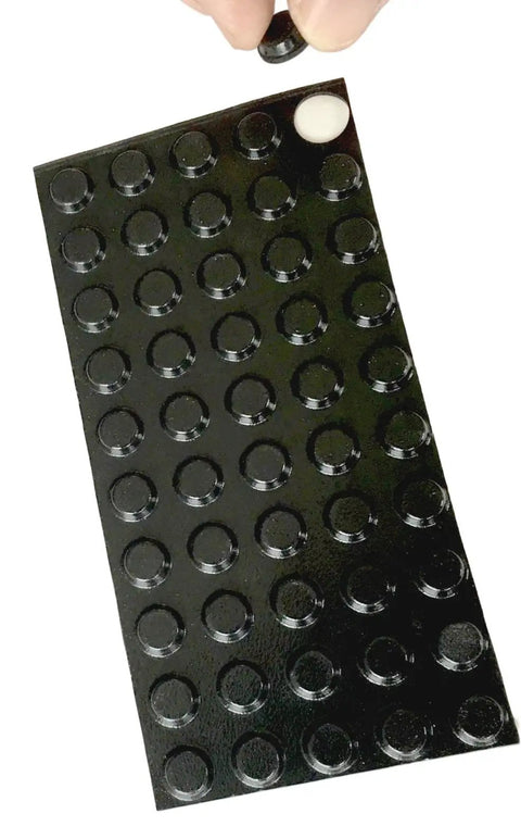 No Slip Self Stick Round Anti Skid Pads 0.5 Inch Diameter 0.14 Inch Thick With Scratch Protection And Noise Reduction Black 50 Per Sheet