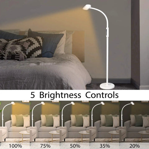 Three In One LED Floor Lamp Desk Lamp Clamp On With Remote Control Dimmable Five Brightness Levels in white bedroom and living room